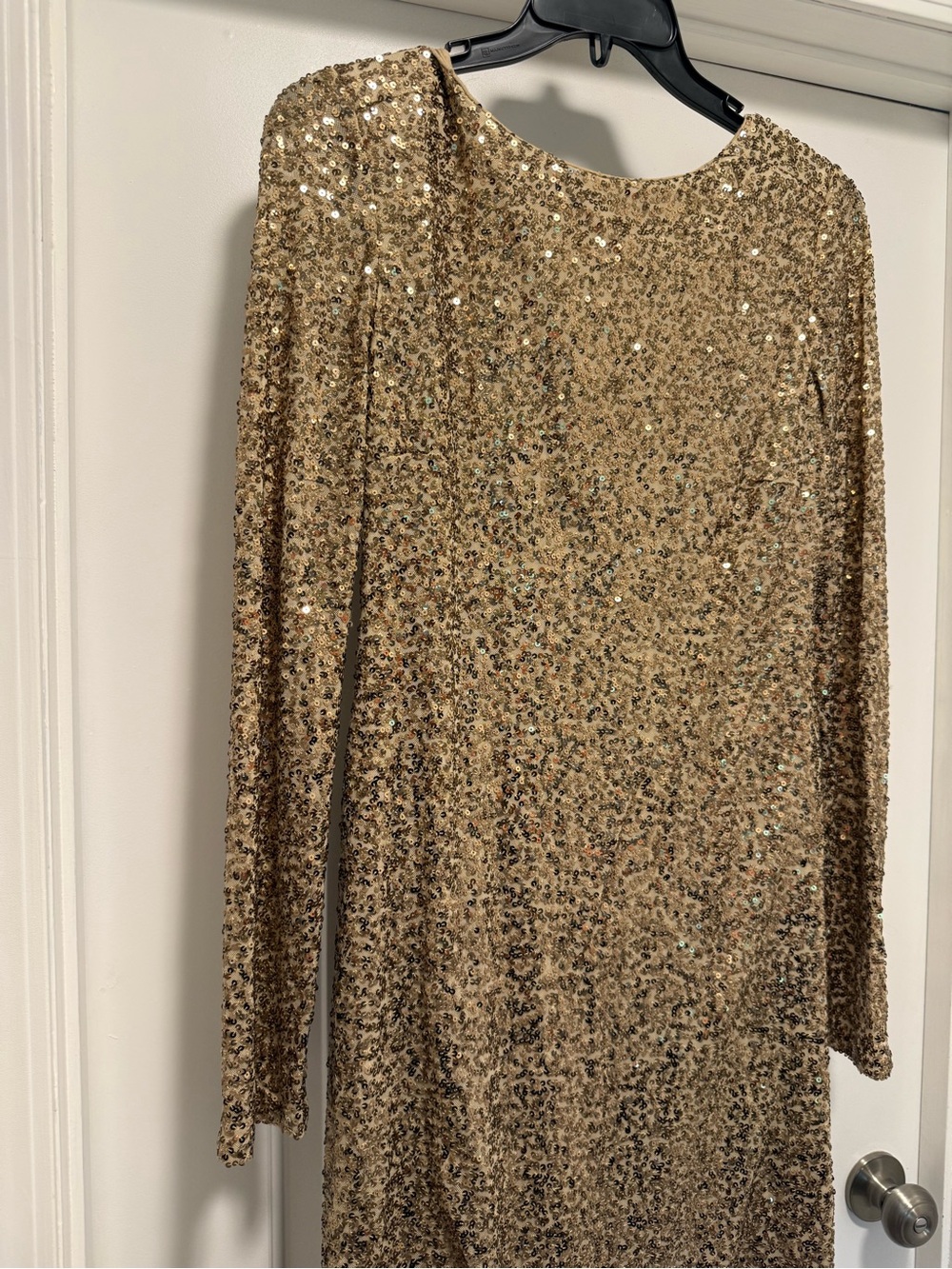 Badgley Mischka Gold Sequin Long-Sleeve Midi Dress - Picture 14 of 16